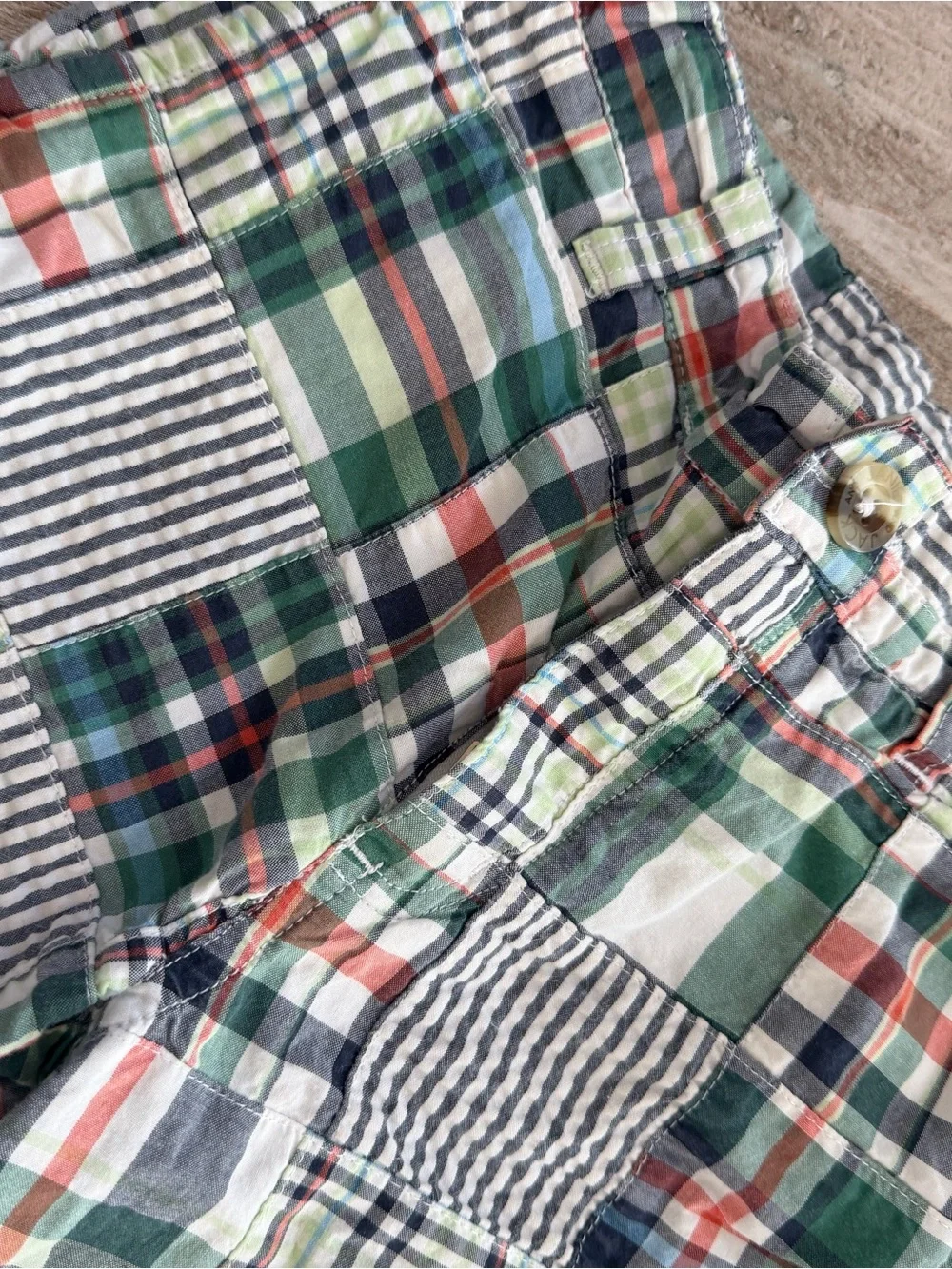 Patchwork Plaid Kids Shorts — Green Multi madras size 4 Janie and Jack